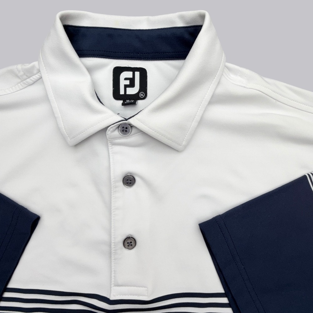 FootJoy Golf Polo Shirt Men's Size XL White/Blue Colorblock Stretch Performance